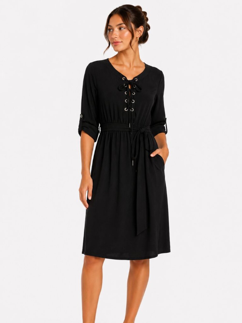 Michael Kors Black Lace-Up Tie Waist Dress XL